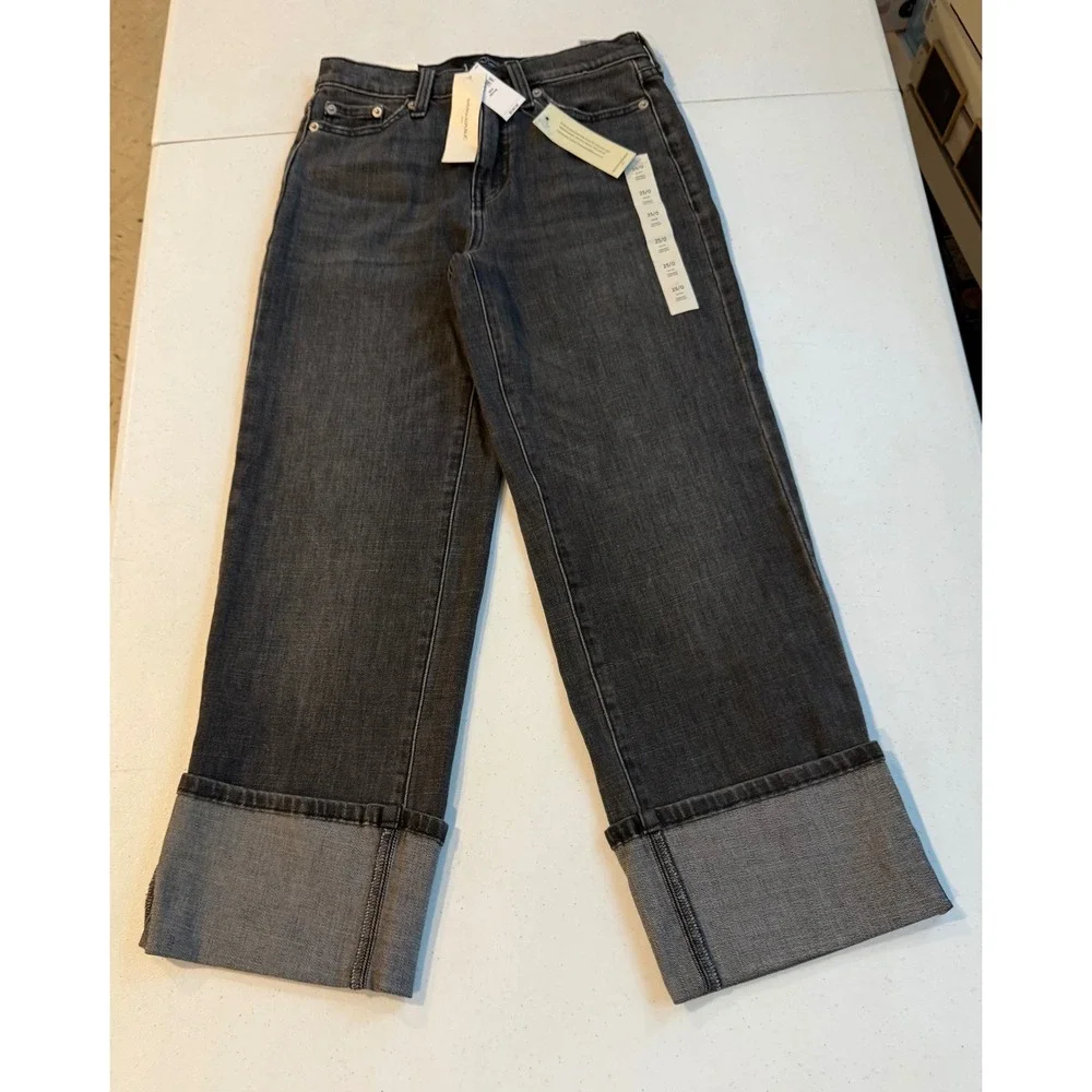 Banana Republic Straight Ankle Jeans 25/0 Petite Grey High Rise Cuffed Denim